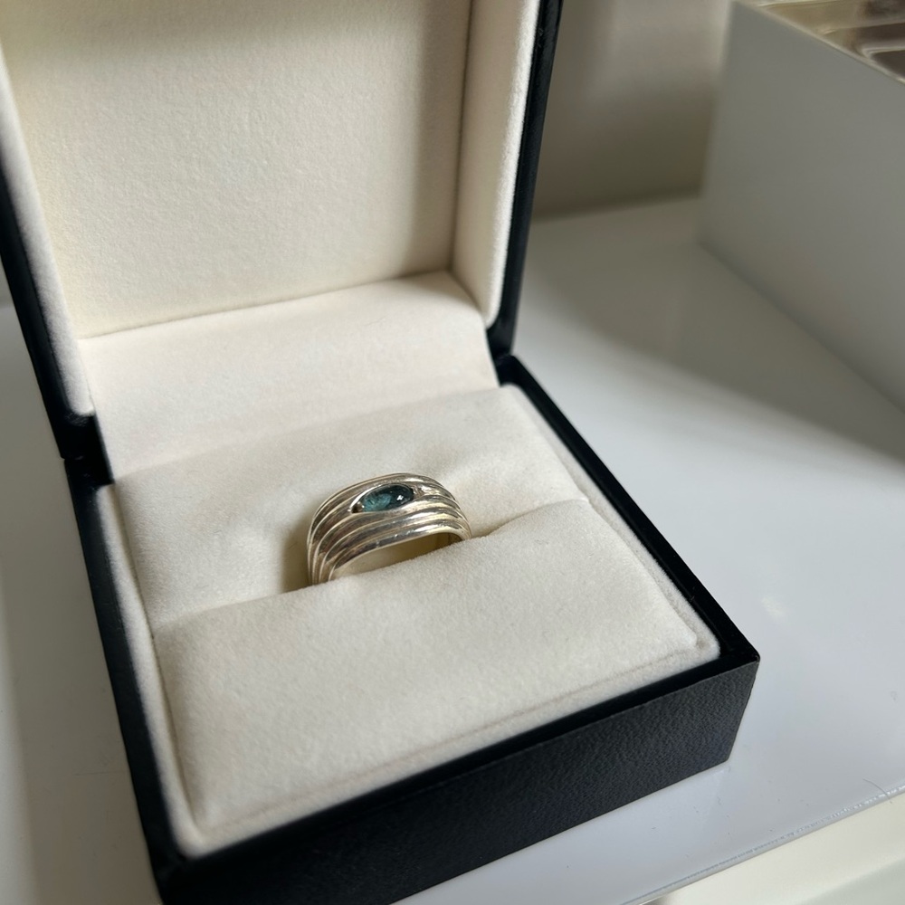 Peekaboo Aquamarine Cabochon and Sterling Ring by MM Druck